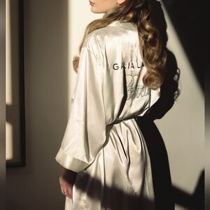 Galia Lahav White Satin "Bride" Rhinestone Robe Size L/XL